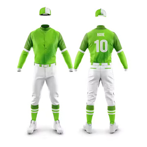 Uniforme de béisbol sublimado de alta calidad en color verde con el logotipo del equipo, número y nombre, hecho con poliéster transpirable de secado rápido. - Product Image 3