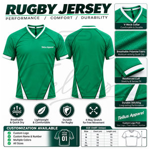 Latest Desig Polyester Rugby Jersey Ed Emboss Embroidery For Sports Wear with Custom Team Name Logo And Number Rugby Jersey - Product Image 5