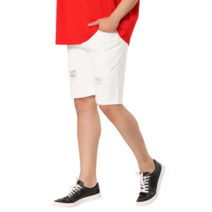 Shorts de Mezclilla Blancos Rotos para Hombre, Cintura Media, Estilo Casual de Verano con Bolsillos - Product Image 2