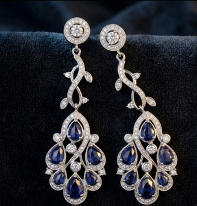 Blue Hydro Dangle Earrings 6 Inch Length Pear Cut with CZ 925 <b>Sterling</b> <b>Silver</b> 18K Gold Plated Statement Jewelry - Product Image 3