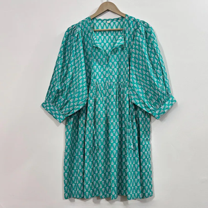 Chemise à col en V en coton 100% naturel, imprimé floral fait main, écologique, manches 3/4, ourlet à volants en dentelle, lavable, infroissable - Product Image 1