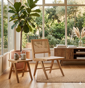 Silla de Comedor Moderna de Madera de Teca y Ratán, Estilo Escandinavo, Madera Natural Sólida, Silla de Diseño para Restaurante o Cafetería, Venta al Por Mayor, Lujo para el Hogar - Product Image 4