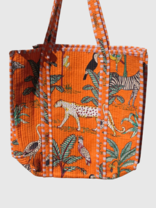 Sac fourre-tout en toile orange avec motif animalier, style bohème, ouvert en dessus, pour le shopping toutes saisons - Product Image 4