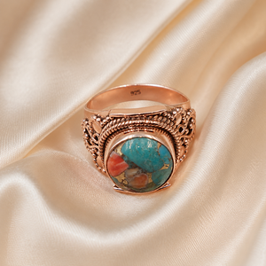 925 Sterling Silver Oyster Turquoise Gemstone <b>Rings</b> Handmade Vintage Boho Artisan <b>Cocktail</b> <b>Ring</b> Rose <b>Gold</b> Plated - Product Image 2