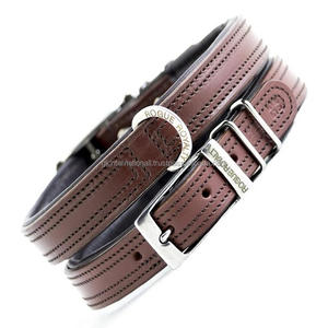 Collier de chien en cuir marron très résistant avec rembourrage et coutures à double bord en tailles et couleurs personnalisées. - Product Image 4