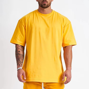 Wholesale Custom Eco-Friendly Front Silk Screen Printed 220g Heavyweight Oversized Tee <b>Shirt</b> Vintage Neck Black Solid for Men - Product Image 1