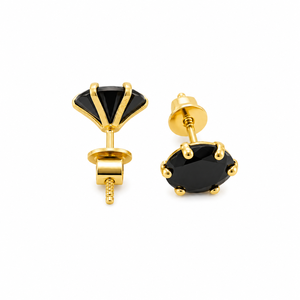 18K Solid Gold Round Cut <b>Black</b> Onyx <b>Stud</b> <b>Earrings</b> Minimalist High Polish Women Daily Wear Party Wedding Gift Jewelry - Product Image 3