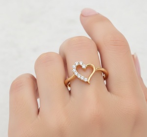 Anillo de Oro Sólido de 14K y 18K con Plata de Ley 925, Diseño de Corazón Abierto con Diamantes, para Mujer, Anillo de Compromiso, Anillo de Promesa de Amor, Regalo de Cumpleaños - Product Image 3
