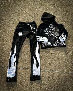 Ensemble survêtement streetwear homme en coton épais surdimensionné avec impression 3D en relief – Sweat à capuche et pantalon de jogging - Product Image 5