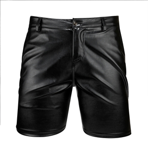 Pantalones Cortos Negros para Hombre, Recubiertos de PU, Cintura Alta, con Cierres Rojos, Cierre de Botón, Estilo Gótico, Material de Spandex y Poliéster - Product Image 1