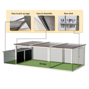 Grand poulailler en bois de 6,3 m² avec nichoir, toit en asphalte résistant aux intempéries, cage à volailles accessible pour poules, poulailler extérieur - Product Image 4