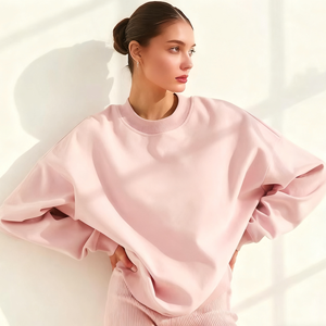 Womens Oversized Crew Neck Sweatshirt Casual Long Sleeve Pullover Loose Fit Solid Color Soft Fleece Sweatshirt Cropped Autumn - Product Image 3
