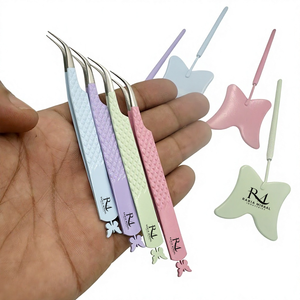 Miroir pour extensions de cils en forme de papillon, 4 couleurs différentes avec revêtement en poudre, et pince à extensions de cils à pointe courbée assortie - Product Image 6