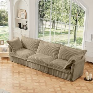 Divano Letto Moderno a 3 Posti con Rivestimento, Seduta Profonda con Morbidi Cuscini Grandi, Comodo Divano con Braccioli Flessibili - Product Image 2