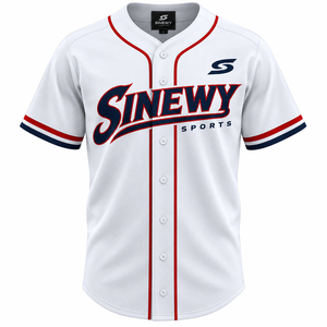 SINEWY SPORTS Baseball Jersey Men's <b>White</b> Short Sleeve <b>Button</b> Front Moisture Wicking Polyester Team Name Printed - Product Image 1