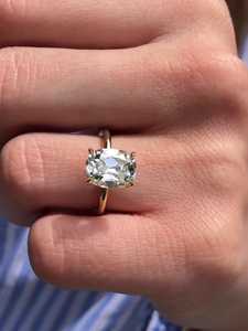 Bague de fiançailles solitaire moderne en or massif 14K 18K avec diamant de laboratoire taille coussin 'Old Mine Cut' de 3 carats, bijoux de demande en mariage, prix d'usine - Product Image 5