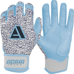 Guantes de Bateo de Cuero Premium de Primera Calidad, Color Azul Cielo y Blanco, Acolchados, con Cierre de Velcro, Unisex, para Adultos, Adiha Impex - Product Image 4