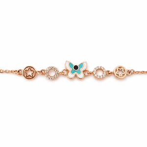 Pulsera de Cadena con Dije de Mariposa de Oro de 18 Quilates con Esmalte Turquesa y Circonita Cúbica, Joyería de Moda de Alto Brillo para Uso Diario de Niñas - Product Image 3