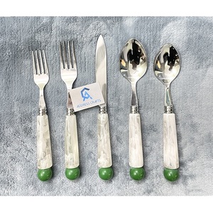 Trending Silverware <b>Spoon</b> Fork Knife 5 Pcs Cutlery Place Setting Flatware With Resin Handle Wedding <b>Table</b> Decor Durable Cutlery - Product Image 1