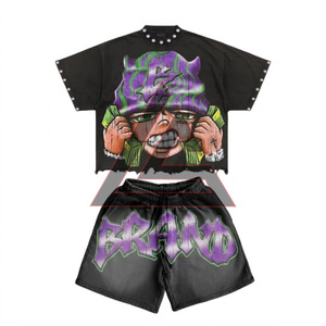 ชุดเซ็ตเสื้อผ้าผู้ชายแฟชั่นสุดฮิต ลายพิมพ์ DTF DTG แบบรีดร้อน ประดับเพชรเทียม ผ้าฝ้าย ชุดฤดูร้อนสองชิ้น สไตล์สตรีทแวร์ รับผลิตแบบ OEM - Product Image 3