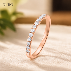 Anillo de Compromiso con Diamante Redondo Brillante, Anillo de Media Eternidad con Moissanita, Chapado en Oro Amarillo de 14K, Anillo de Boda para Mujer - Product Image 4