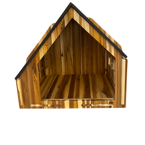 Maison pour animaux de compagnie en bois de pin avec toit noir et griffoirs, mobilier d'intérieur pour animaux de compagnie fabriqué au Vietnam - Product Image 2