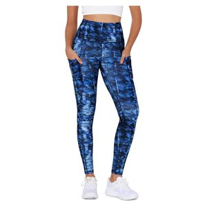 Leggings de yoga pour femmes, tie-dye marine, taille haute, imprimés, en nylon et élasthanne, avec poches latérales, effet push-up, séchage rapide, haute extensibilité - Product Image 4