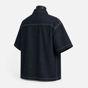 Camisa de Manga Corta de Mezclilla Índigo Oscuro Premium Personalizada para Hombre, Fabricante de Ropa de Marca Privada OEM ODM - Product Image 4