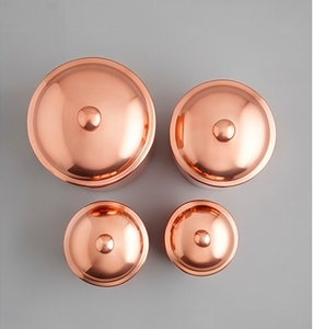 Copper Food Container <b>Set</b> With Lid Round Classic Design Polished Surface For Spice Storage And For Stylish Kitchen Use - Product Image 2