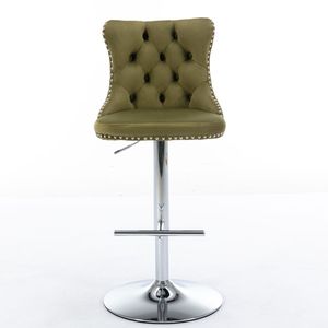Modern Upholstered Chrome Base <b>Bar</b> <b>Stools</b> with Swivel Velvet Seat <b>Adjustable</b> 25 33 Inch <b>Height</b> Comfortable Backs - Product Image 2