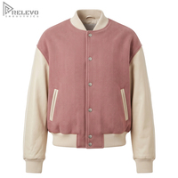 Veste universitaire personnalisée unisexe, rose poudré, manches en cuir crème, veste bomber, conception personnalisée OEM/ODM, veste universitaire pour hommes et femmes