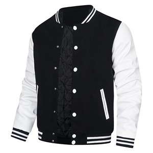 Nouvelle veste bomber universitaire en laine bleu roi et cuir noir, col montant, style universitaire, design streetwear, logo frontal - pour l'hiver - Product Image 2
