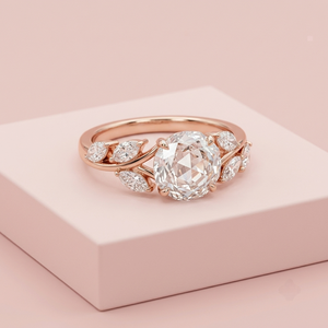 Anillo Clásico de Oro Amarillo de 18K para Mujer con Corte de Pétalo de Rosa, Piedras Laterales Rellenas, Diamante Cultivado en Laboratorio, Certificado IGI, Anillo de Boda para Uso Diario - Product Image 1