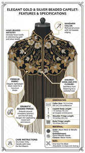 Capelet de soirée de luxe noir et or, orné de perles et de franges florales, en nylon, pour femme, idéal pour les fêtes et mariages, pièce de mode à porter en superposition. - Product Image 6