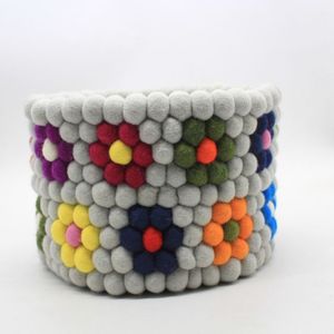 Flower Pattern <b>Wool</b> Pom Pom Basket Bohemia Style Decorative Storage Bin - Product Image 5