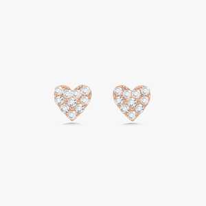 <b>Heart</b> Shape Stud <b>Earrings</b> 14K Solid Gold Minimalist Everyday Wear Jewelry Gifts Pave Round Cut Lab Grown Diamond Push Back Studs - Product Image 5