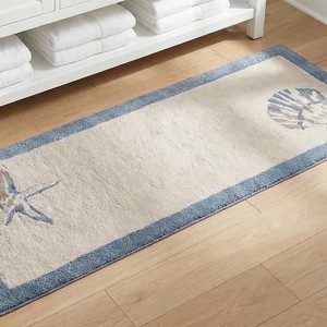 Tapis de bain rectangulaire en coton tufté style côtier, antidérapant avec base en caoutchouc, motif étoile de mer et dollar de sable, pour usage domestique - Product Image 3