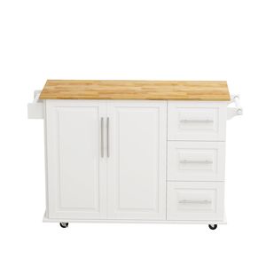 Carrello da Cucina Bianco da 110 cm con 2 Armadietti, 3 Cassetti, Portaspezie e Portasciugamani - Product Image 4