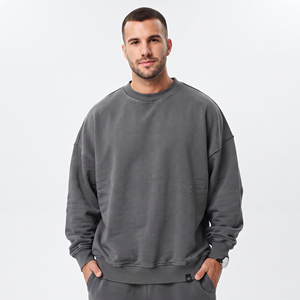 Men's Oversized Solid 100% Cotton Fleece Waterproof Windproof Lined Long Sleeve Pullover Drop Shoulder Winter Sweatshirt - Product Image 1