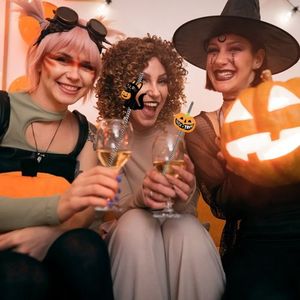 25 Pajitas de Papel Desechables Decorativas para Fiesta de Halloween con Diseño de Fantasma y Linterna, Tema Negro - Product Image 1