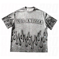 T-shirt à manches courtes et col rond pour hommes, imprimé avec des strass, inspiré du style vintage, streetwear d'été, décontracté et brillant