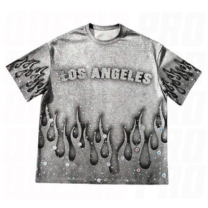 Camiseta gráfica con estampado de diamantes de imitación para hombre, camiseta de manga corta con cuello redondo, camiseta informal de verano de inspiración vintage, Top informal brillante - Product Image 5