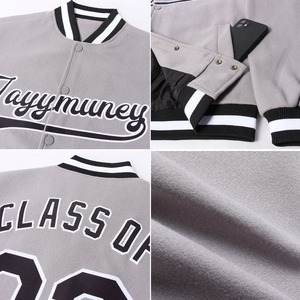 Veste universitaire personnalisée gris, noir et blanc, à boutons-pression, bicolore, style bomber, veste de sport premium unisexe pour équipe, école, streetwear - Product Image 5