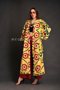 Abrigo Largo Tipo Gabardina con Bordado Suzani, Transpirable, con Patrón Geométrico para Mujer, Talla Grande, Chaqueta Suzani - Product Image 6