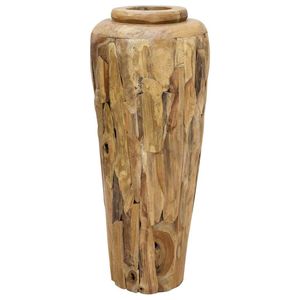 Grand vase décoratif en teck naturel, produit en bambou et en bois massif - Product Image 1