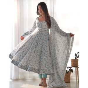 ชุดสูท anarkali organza นุ่มบริสุทธิ์พร้อม DKB-262เย็บเต็ม - Product Image 5