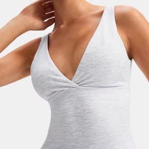 Women's Breathable Summer Knitted Tank <b>Top</b> V-Neck Spaghetti Strap Solid Color Polyester Casual Regular Length Custom Logo - Product Image 3