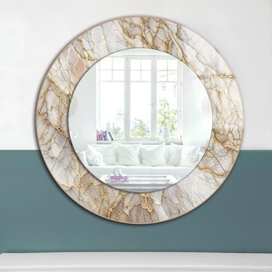 Round Handmade Bone Inlay Contemporary Design Wall <b>Mirror</b> with <b>White</b> & Gold Marble Vein From REHMAN CRAFT - Product Image 1