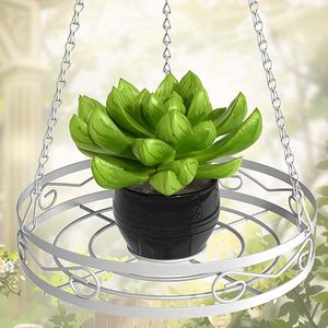 White Metal <b>Hanging</b> Plant <b>Stand</b> With Circular Design For Flower Green Plant Minimalist Style - Product Image 5