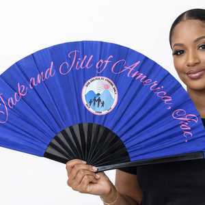 Abanico Plegable Azul de Jack and Jill of America, Abanico Promocional con Logotipo, Abanico Grande para Eventos, Accesorio para Fiestas y Bailes - Product Image 4